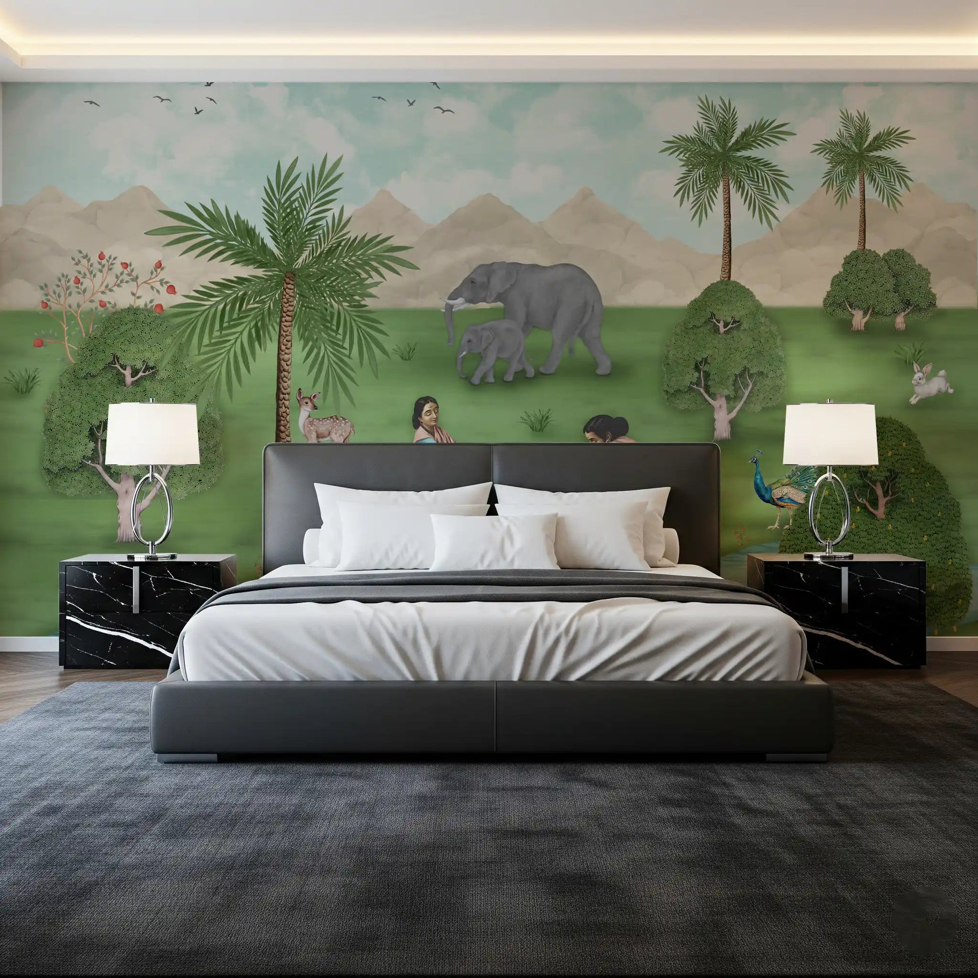Bedroom Enchanted Mughal Landscape wall mural with palm trees