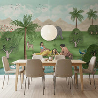 Enchanted Mughal Landscape wall mural in dining room with swans