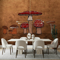 Woodland fungi drawing, Ancient Mushrooms paper wallcovering.