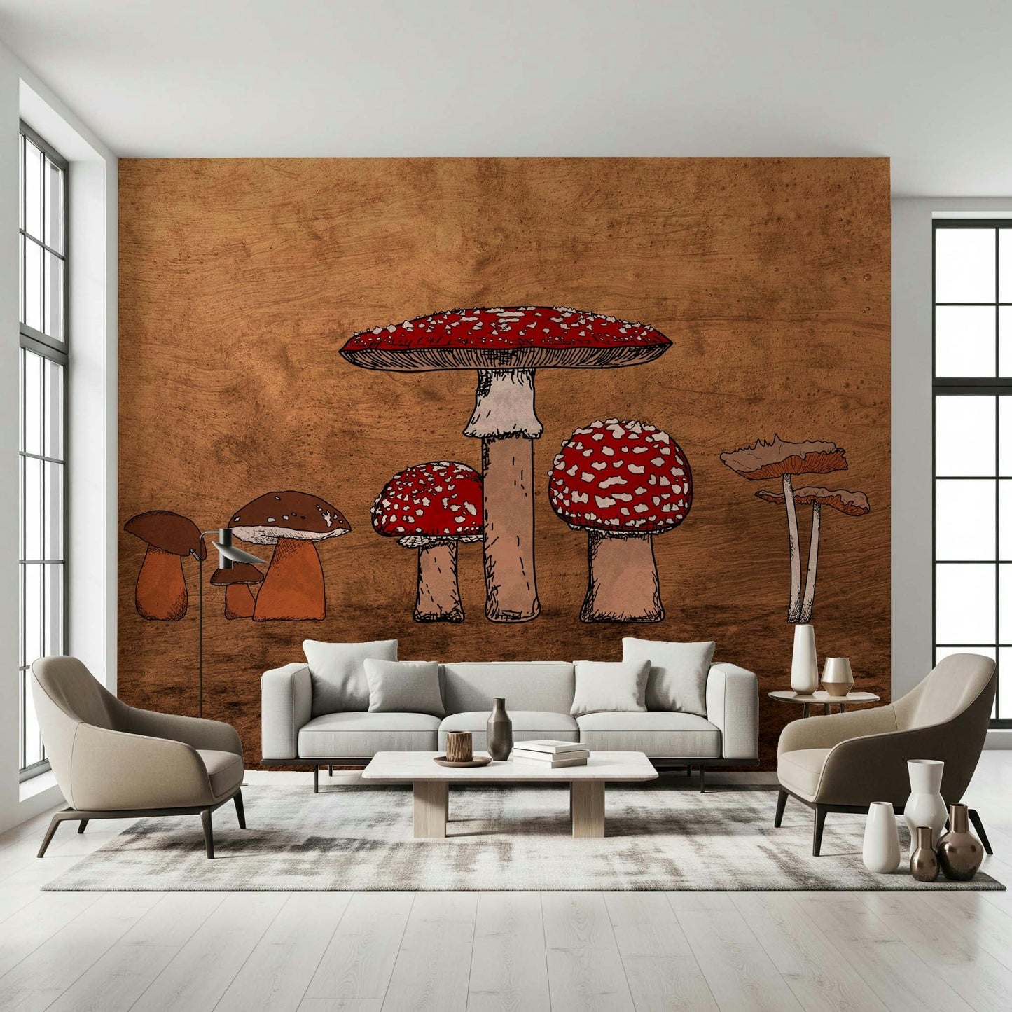 Collection of artistic Ancient Mushrooms species vinyl wallpaper.