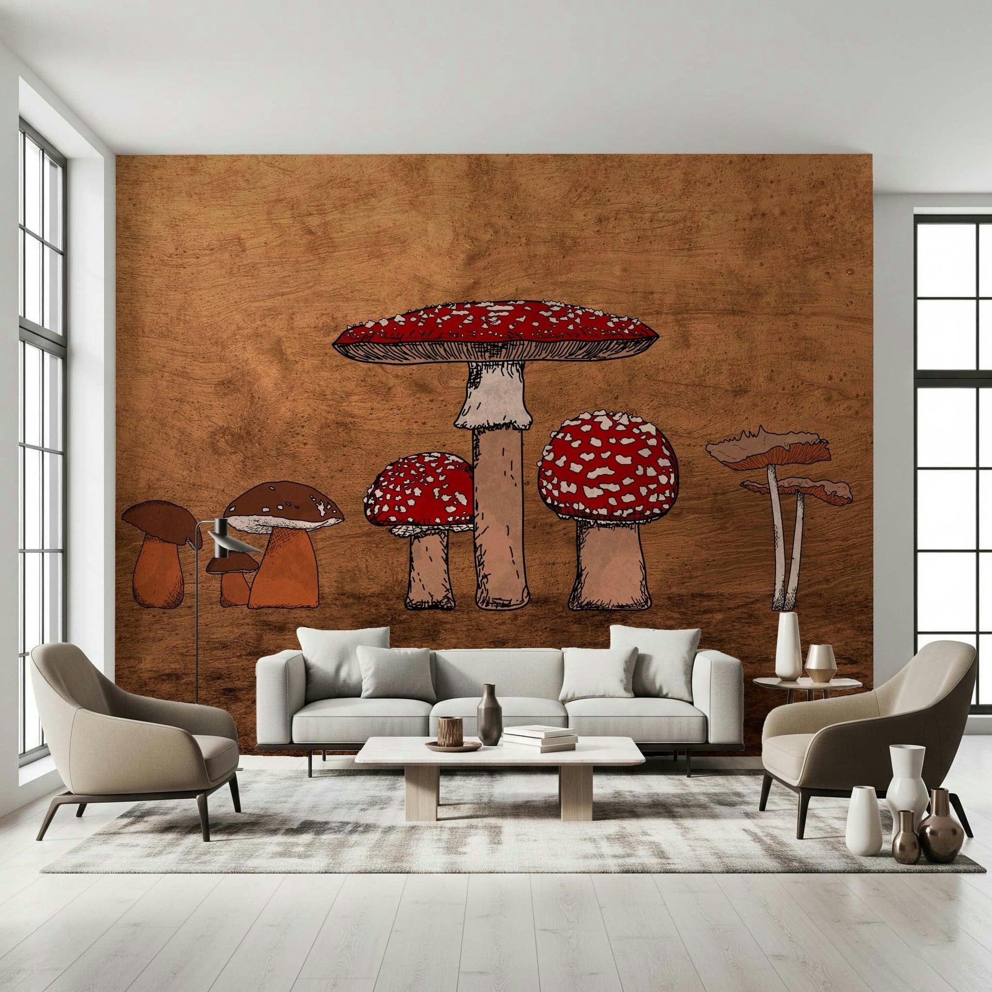 Collection of artistic Ancient Mushrooms species vinyl wallpaper.