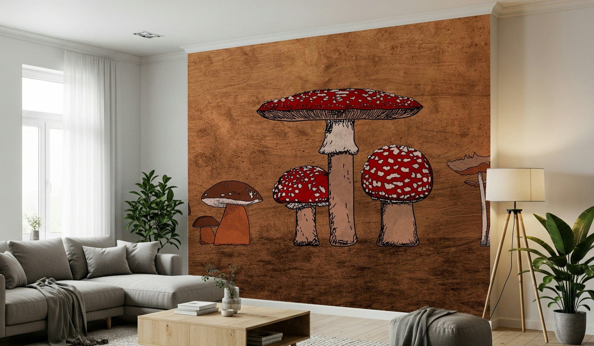 Vintage illustration of Ancient Mushrooms forest feature wall mural.