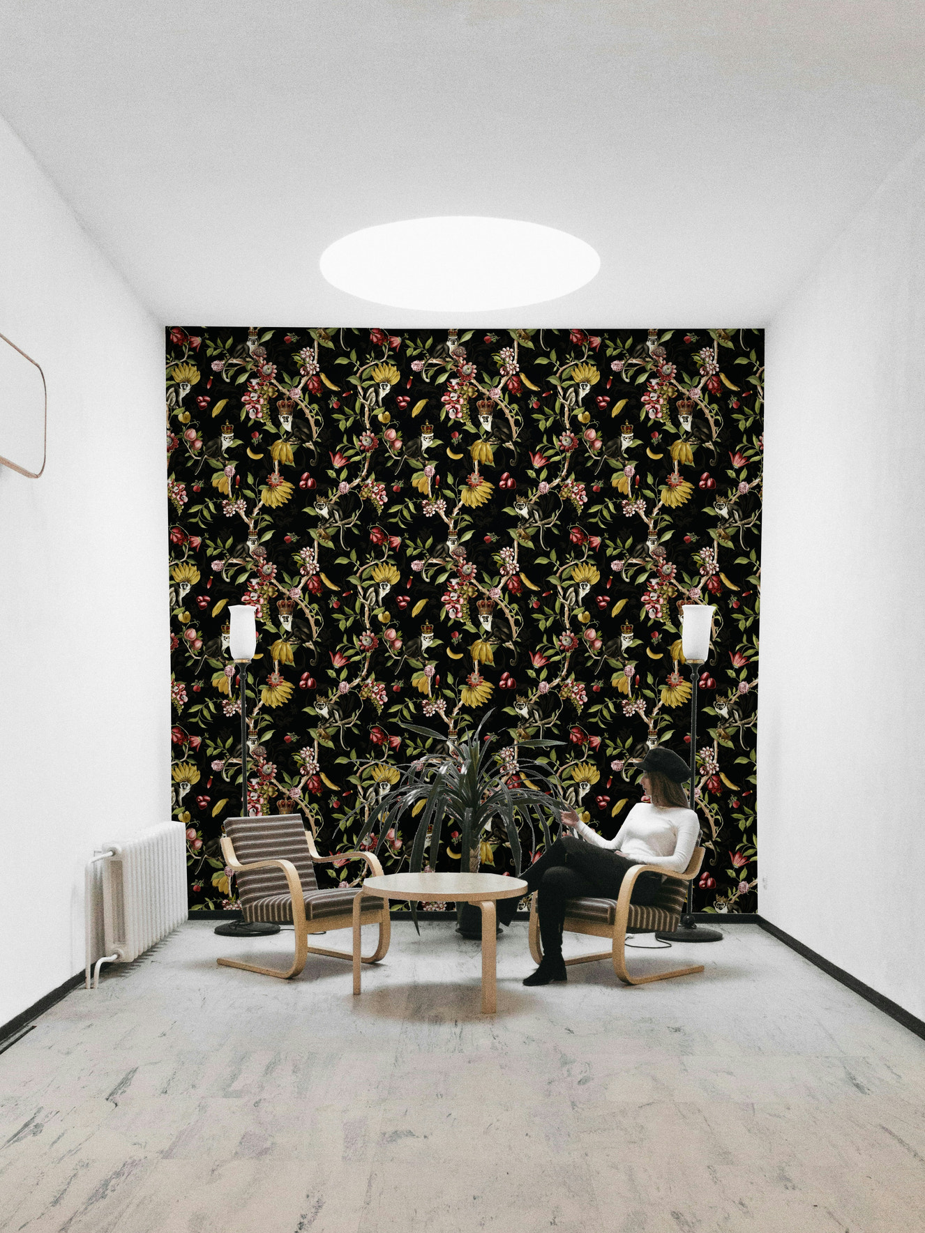 Enchanted Primate Paradise Wallpaper featuring playful monkeys and vibrant flowers.


