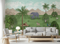 Living room Enchanted River Oasis wall mural with oasis landscape