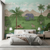 Bedroom Enchanted River Oasis wall mural with swans and palms