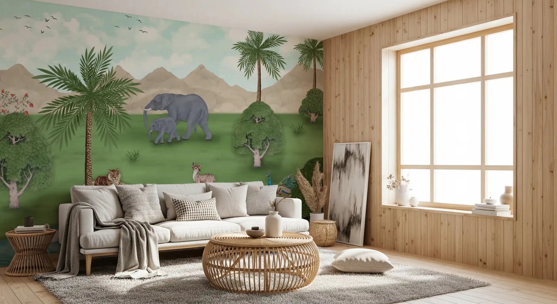 Scenic wildlife wall mural from Enchanted River Oasis collection