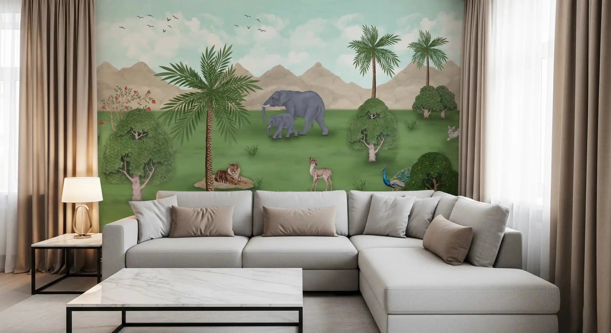 Hallway Enchanted River Oasis wall mural featuring wildlife view