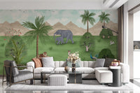 River and palm tree wall mural in Enchanted River Oasis style