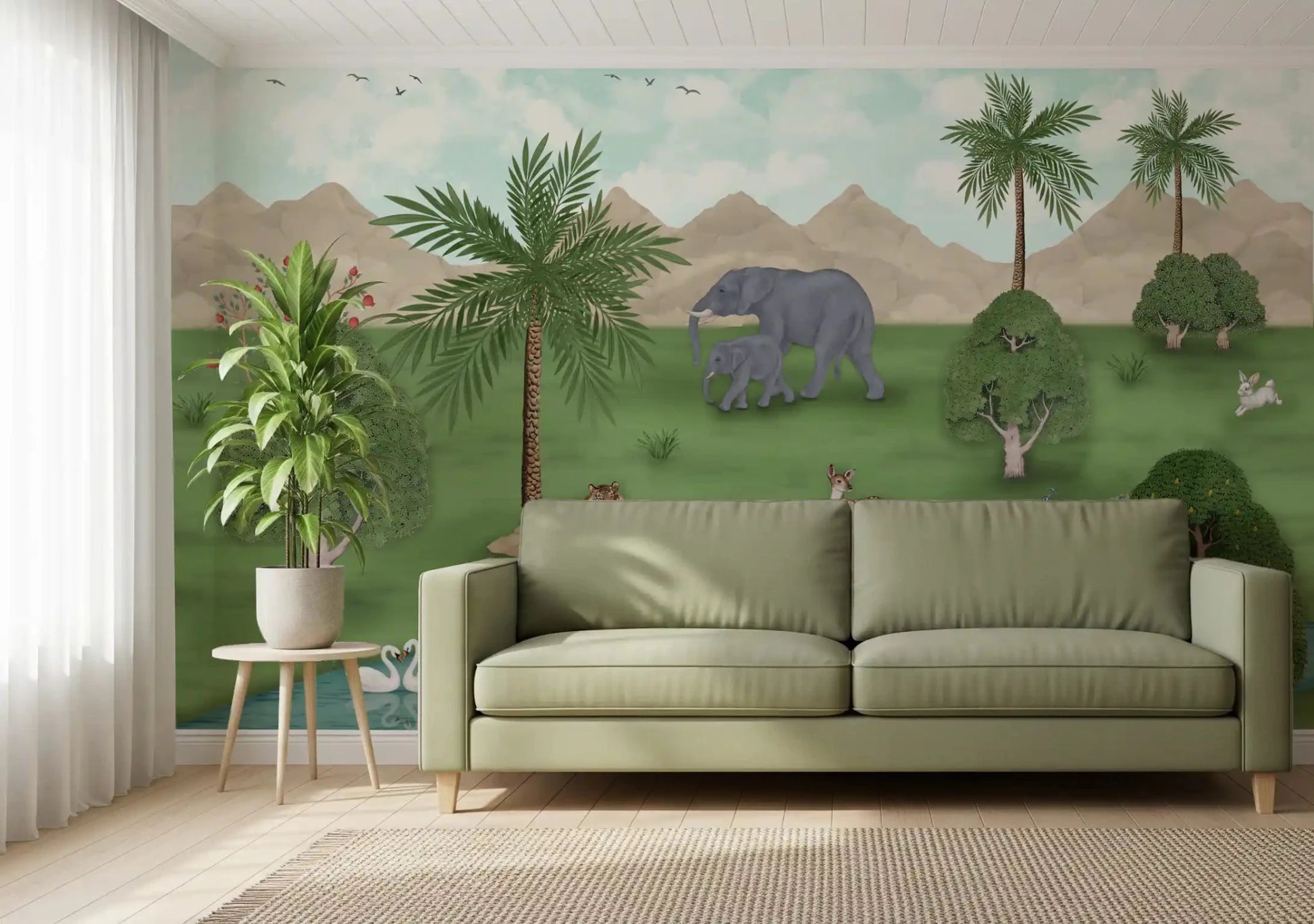 Enchanted River Oasis wall mural in living room with river scene