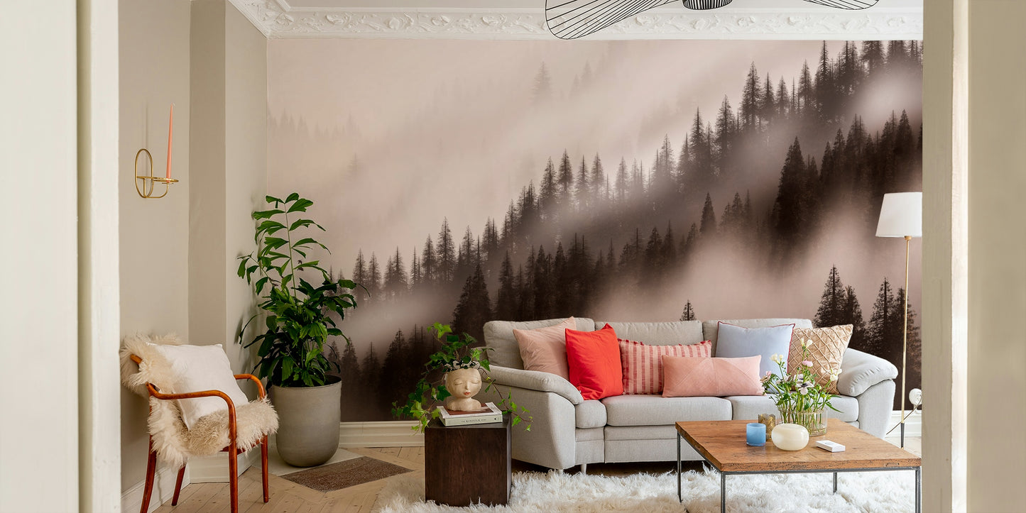 Enchanted Valley Sepia Wallpaper – Serene nature wallpaper for interiors