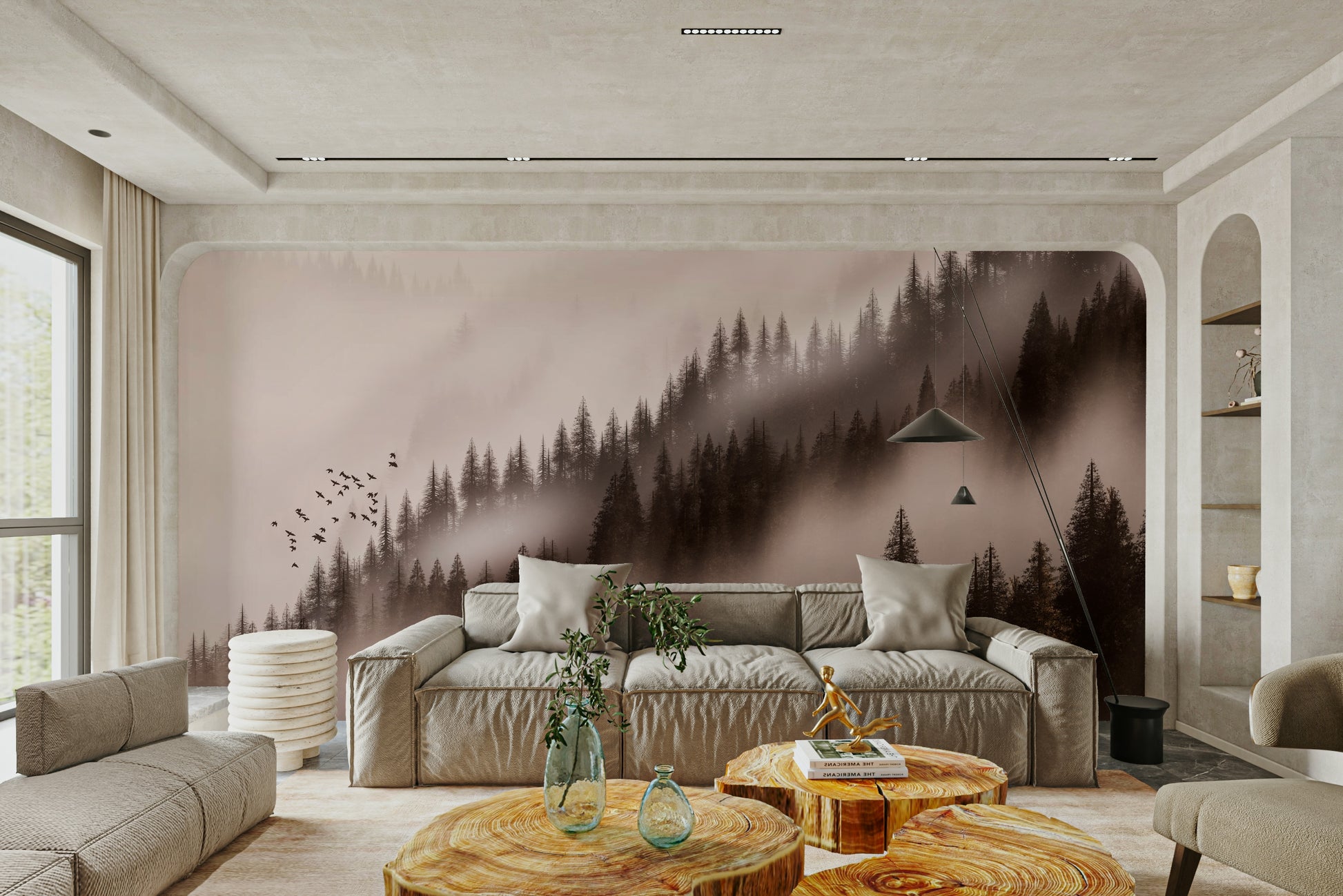Enchanted Valley Sepia Wallpaper – Vintage forest landscape wallpaper