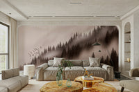 Enchanted Valley Sepia Wallpaper – Vintage forest landscape wallpaper