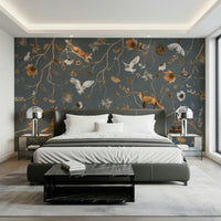 Nature-inspired mural depicting a magical woodland scene with wildlife