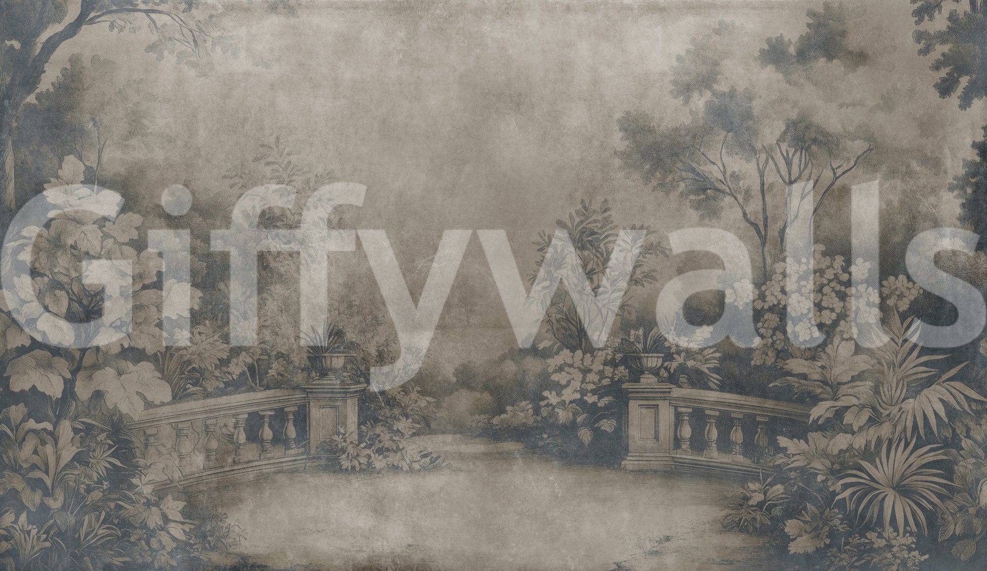 Vivid Smoke fresco mural, thick greenery, decorative wallpaper.