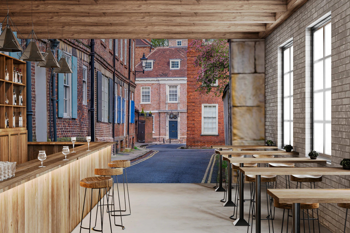 English Town Lane Wall Mural