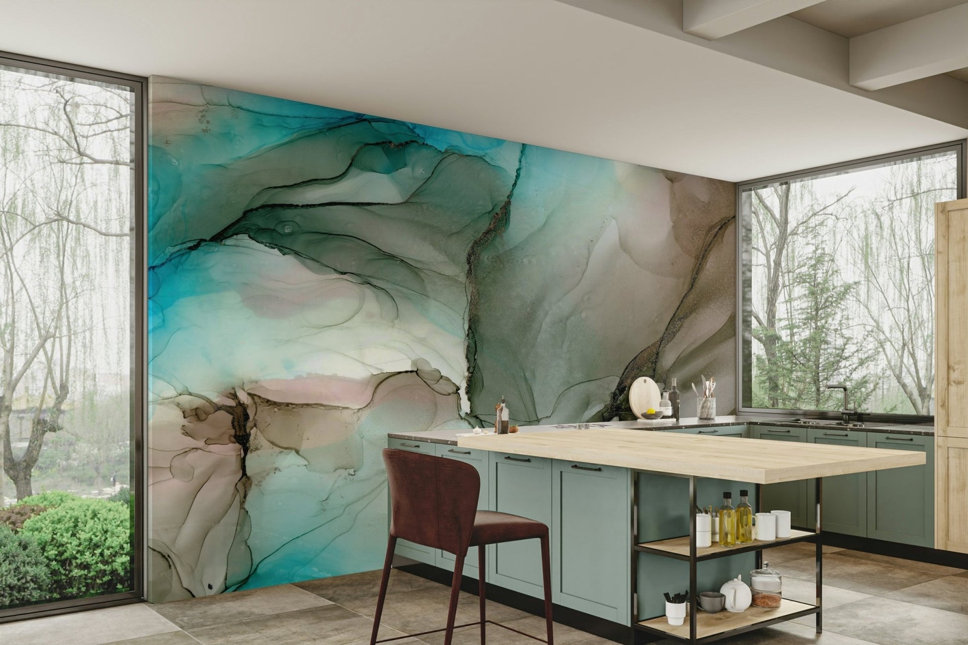 Soft waves and calming blues in Ephemeral Depths mural

