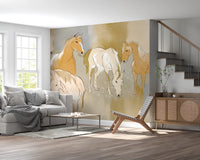 Warm neutral palette on the Equestrian Echoes Wall Mural