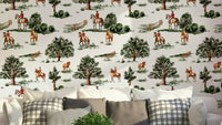 Wallpaper mural of equestrian riders on horseback.

