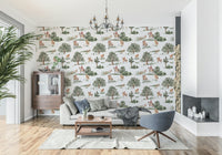 Equestrian theme Riding in the Country watercolor wallpaper.