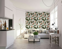 A wall covering with a scenic, pastoral landscape.

