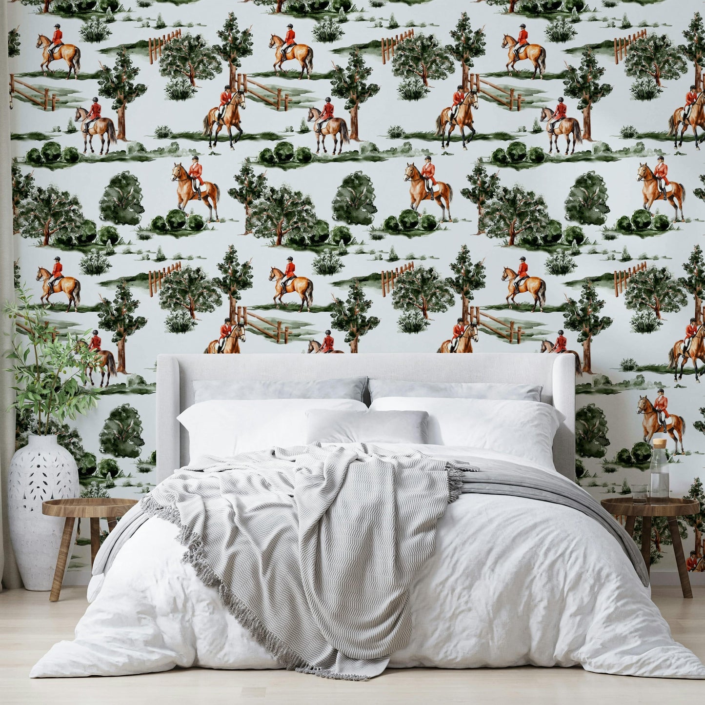 The wallpaper has a traditional, classic style.

