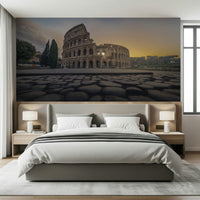Colosseum mural in workspace, matte-look finish, warm stone color palette