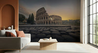 Eternal Rome's Colosseum Wall Mural in reading nook, warm lighting, neutral interior styling