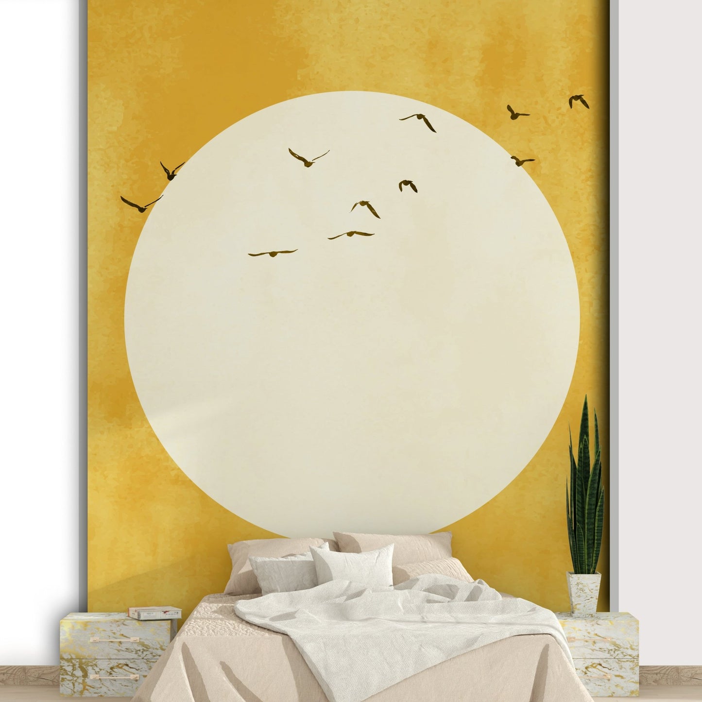 Large scale Eternal Sunshine Wall Mural in a studio apartment.