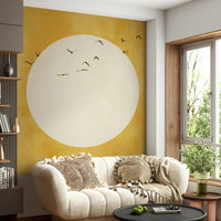 Sunny bedroom feature wall with a light and airy design.