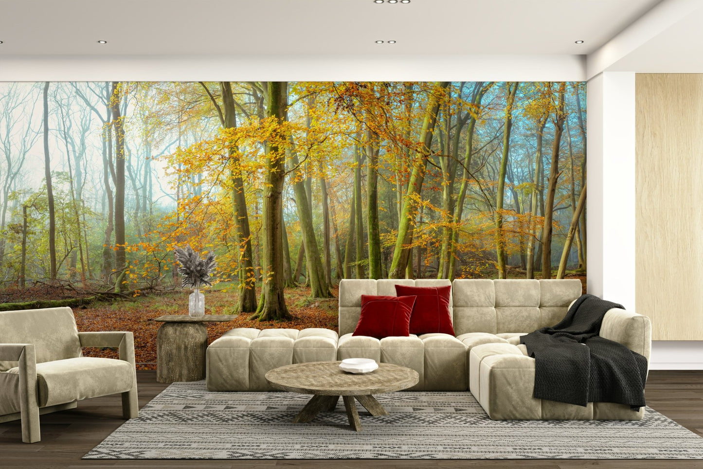 Fallen leaves covering the forest floor
