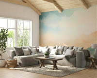 Bright feature wall with a sky theme in a modern flat.