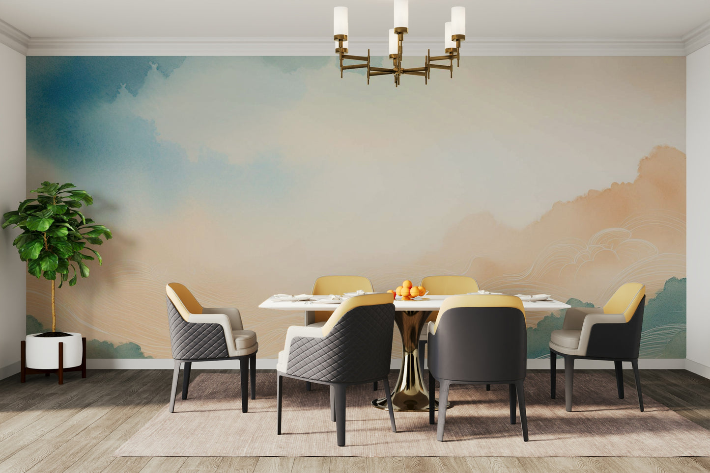 Elegant hallway featuring the Ethereal Cloud Horizons Wall Mural.