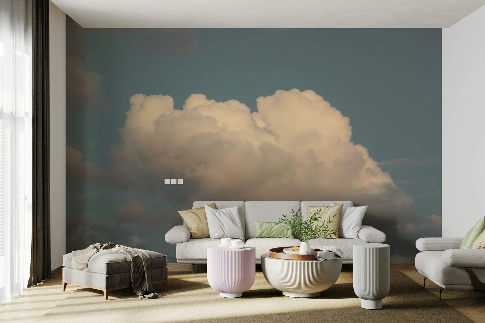 A high-angle view of the wall mural in a large space.

