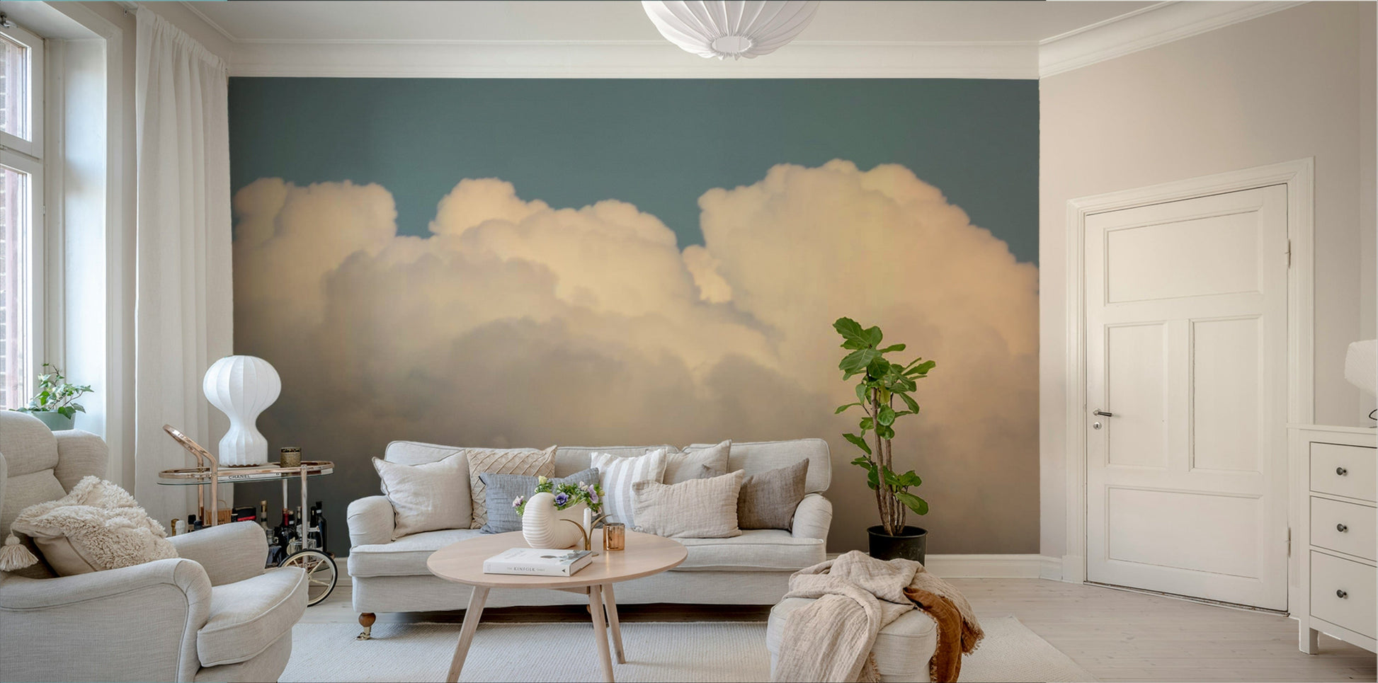 The wallpaper is used as a feature wall in a bedroom.

