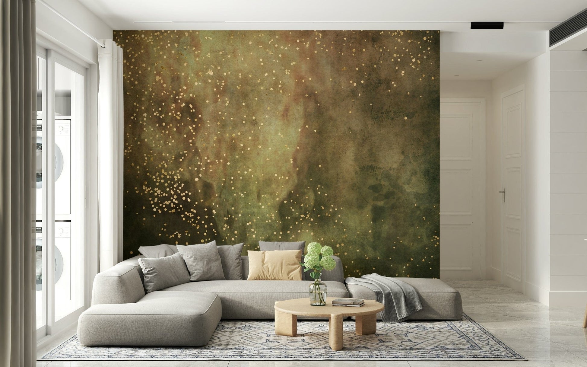 Calming Neutral Wall Mural – Ethereal dust-inspired pattern creating a dreamy and refined interior look.