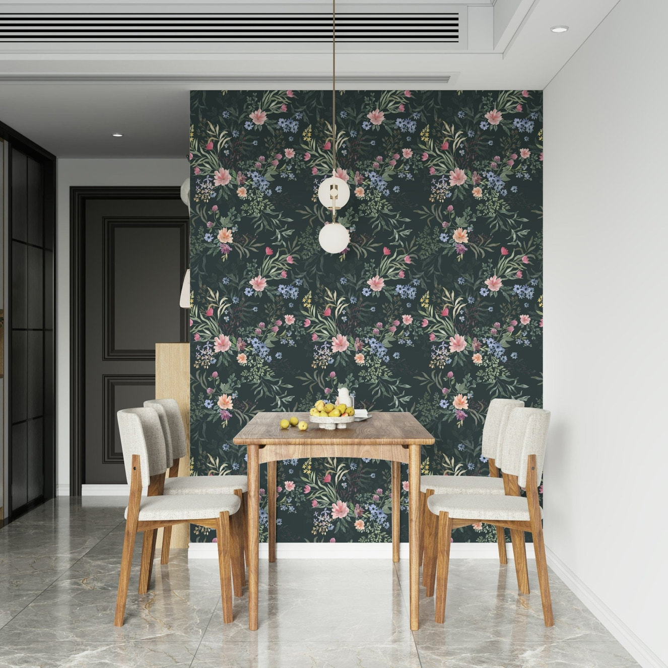 Soft-focus floral design creating a peaceful, ethereal wall backdrop.