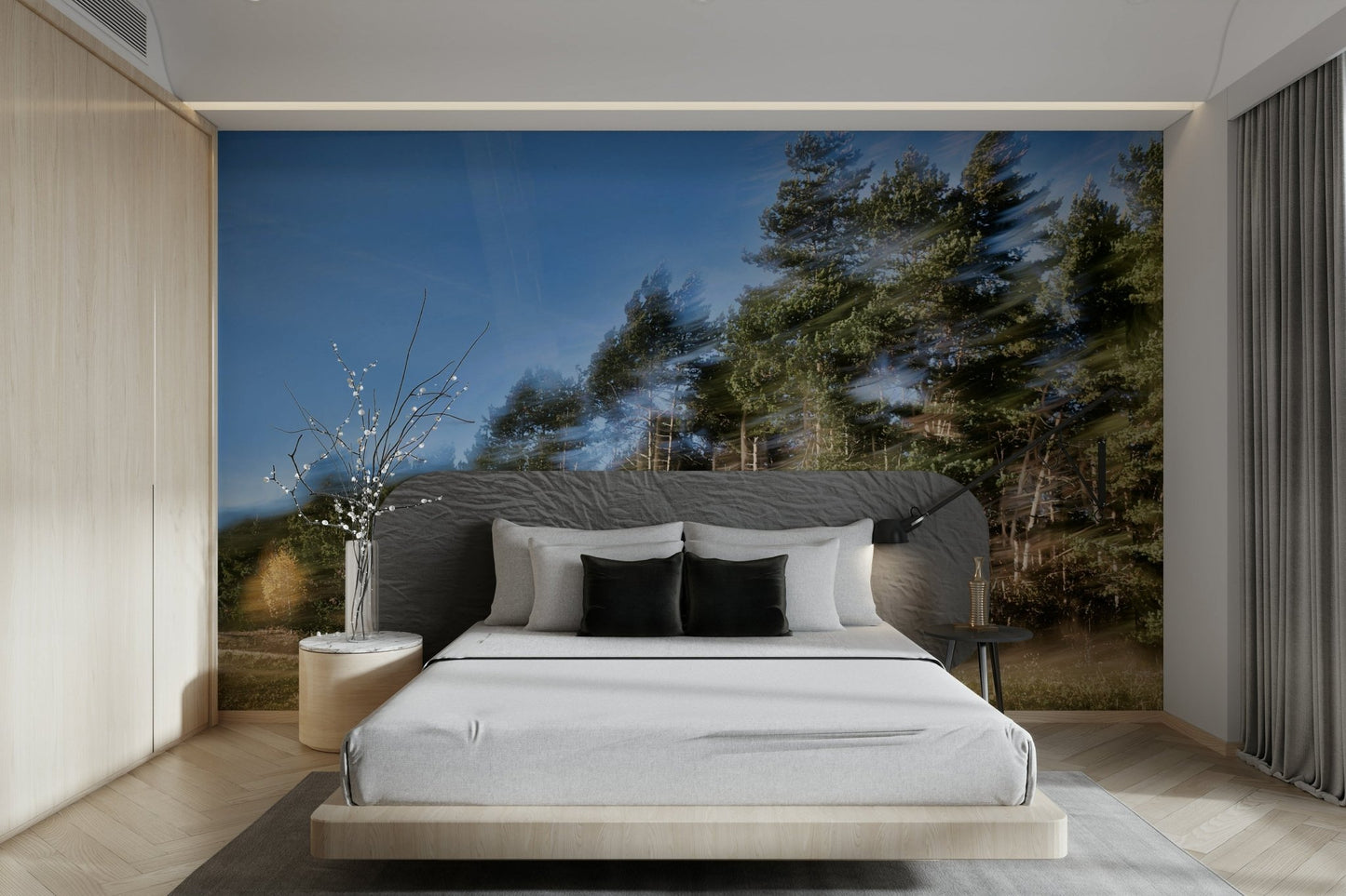 A high-quality art print of a forest captured with motion photography.

