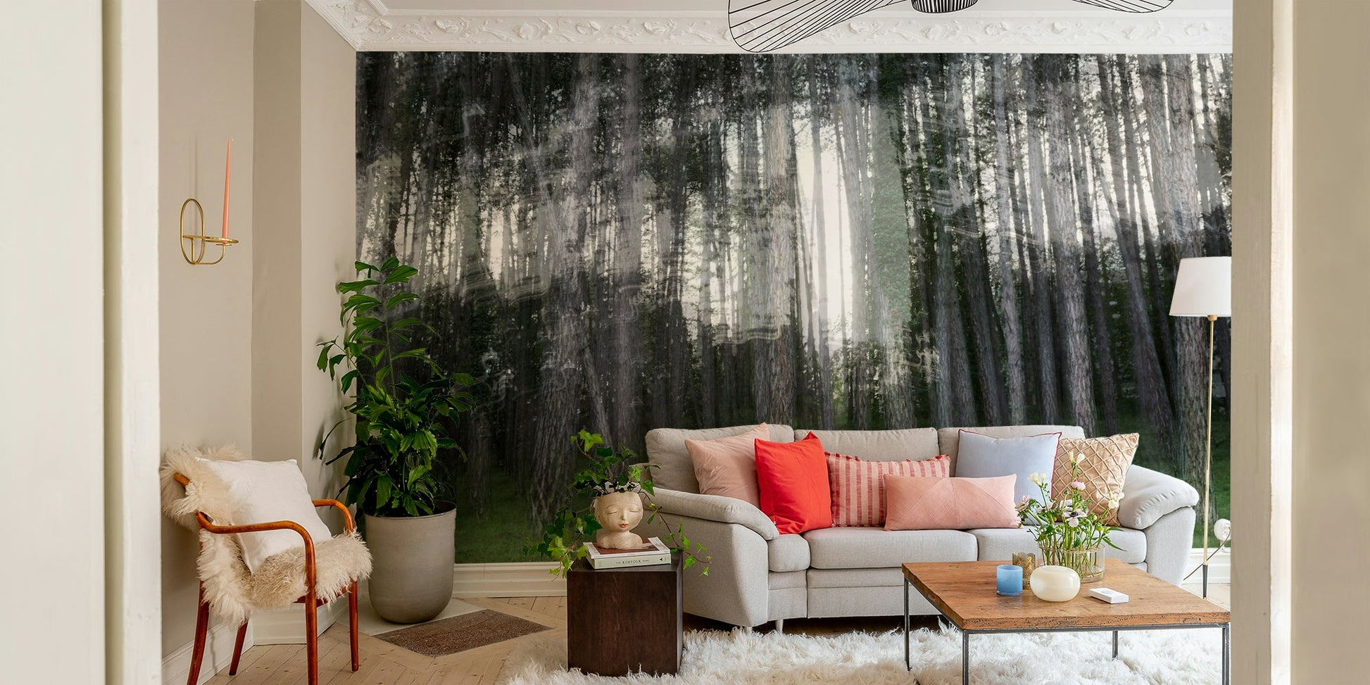 Overlapping shapes of trees and leaves
