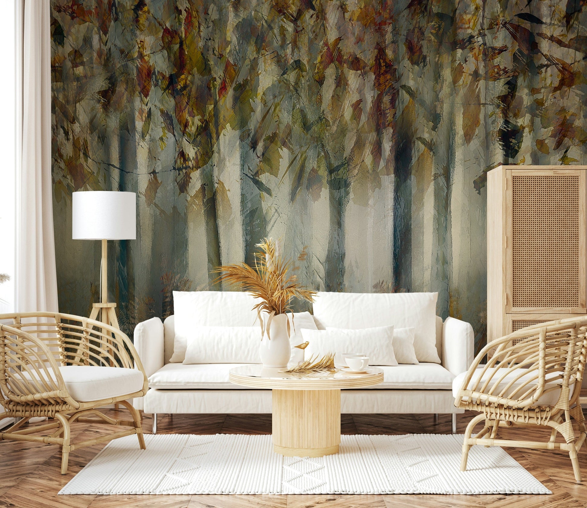 A beautiful modern art wall mural of delicate lines.