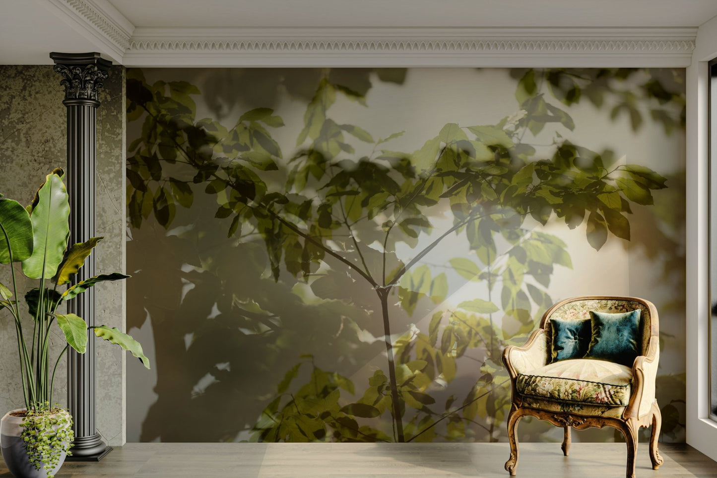 A wall mural design featuring botanical elements
