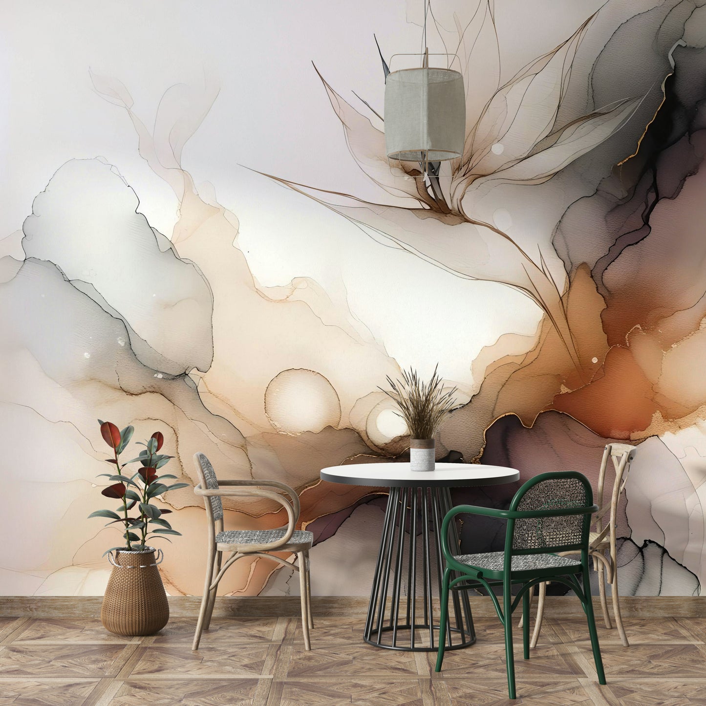 Bright feature wall with an abstract ink theme in a modern flat.