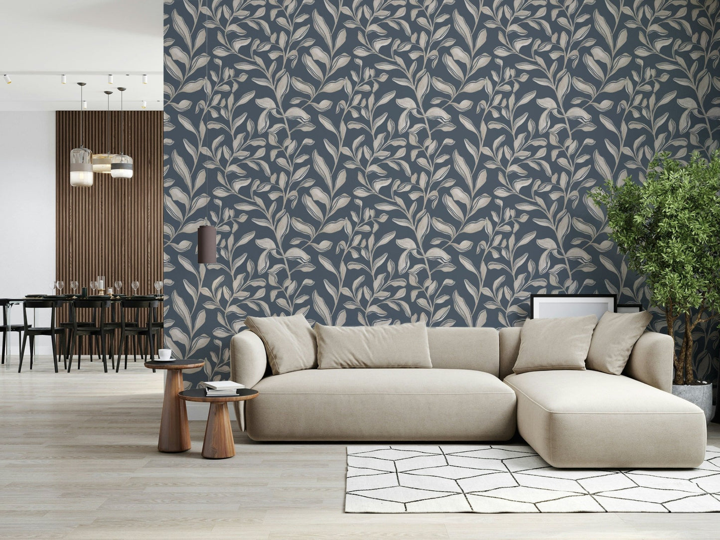 Soft beige foliage Ethereal Leaves wallpaper for walls.
