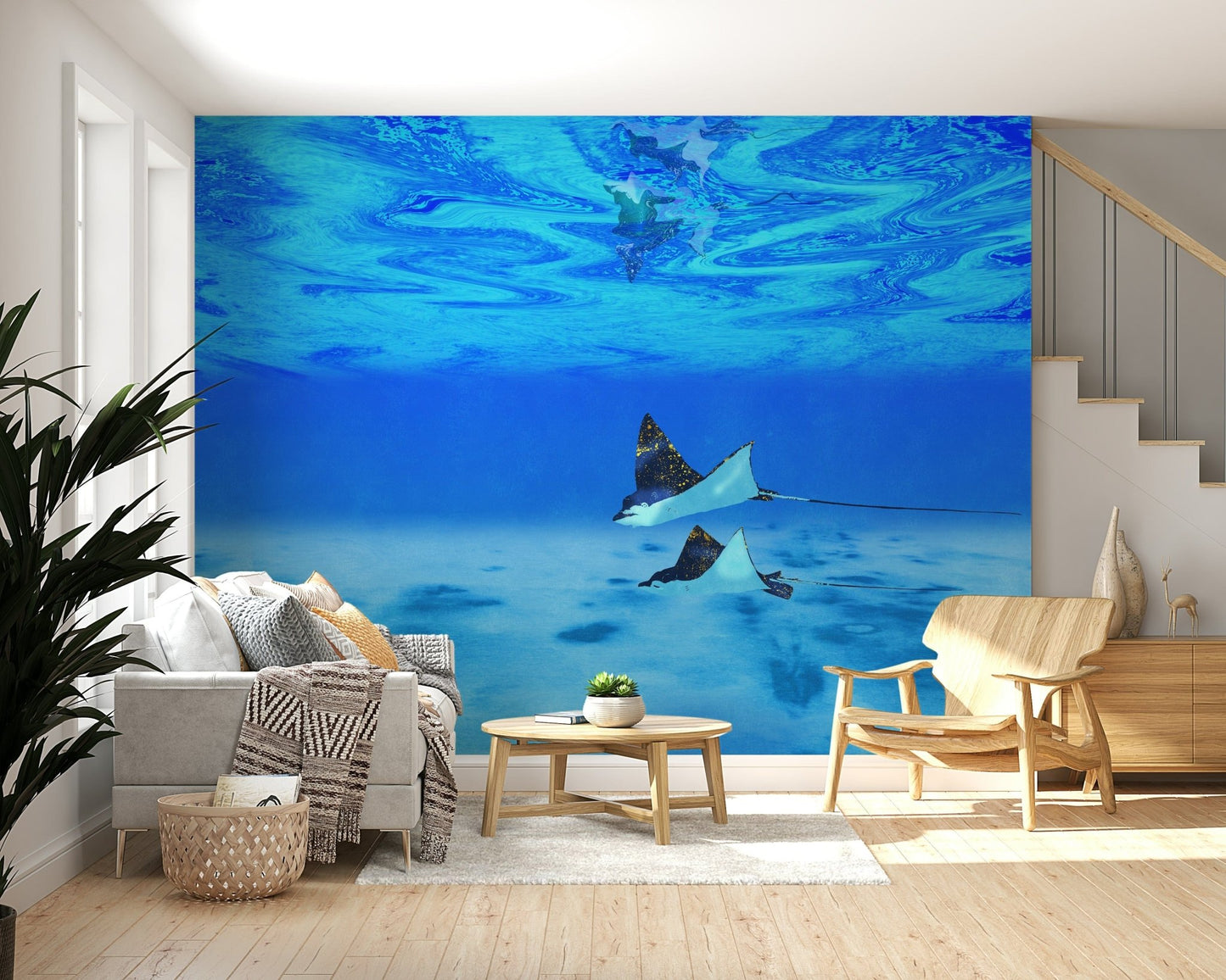 Bedroom wallpaper Ethereal Manta Rays blue tranquility