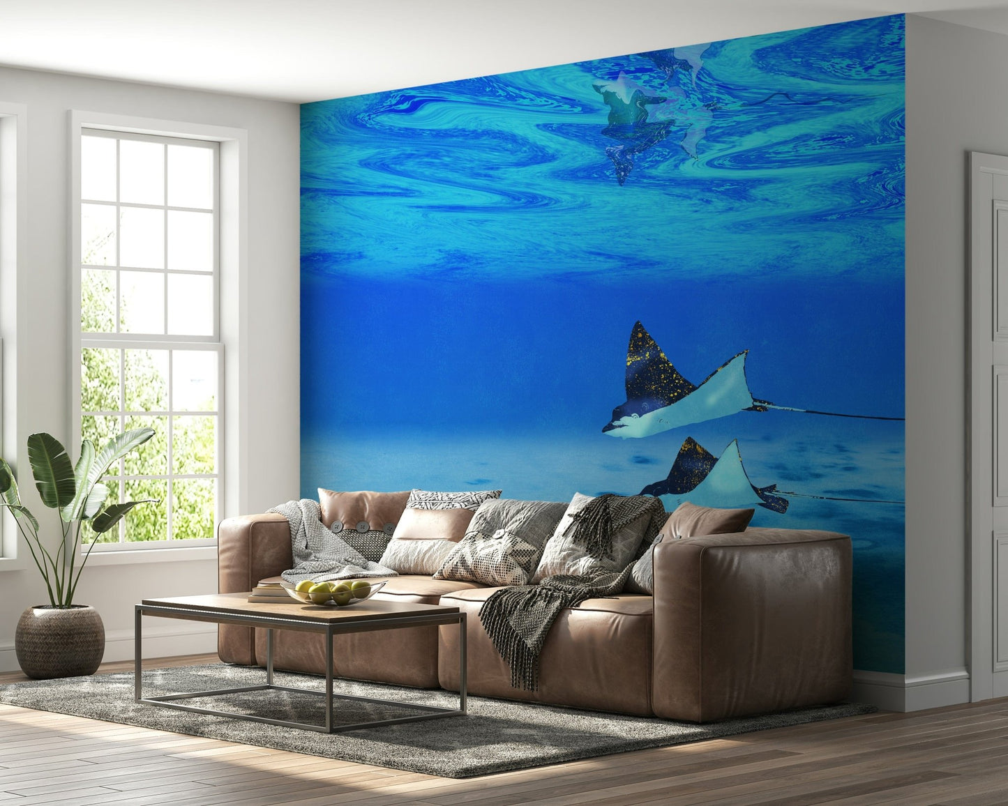 Ethereal Manta Rays wallcovering deep sea creatures