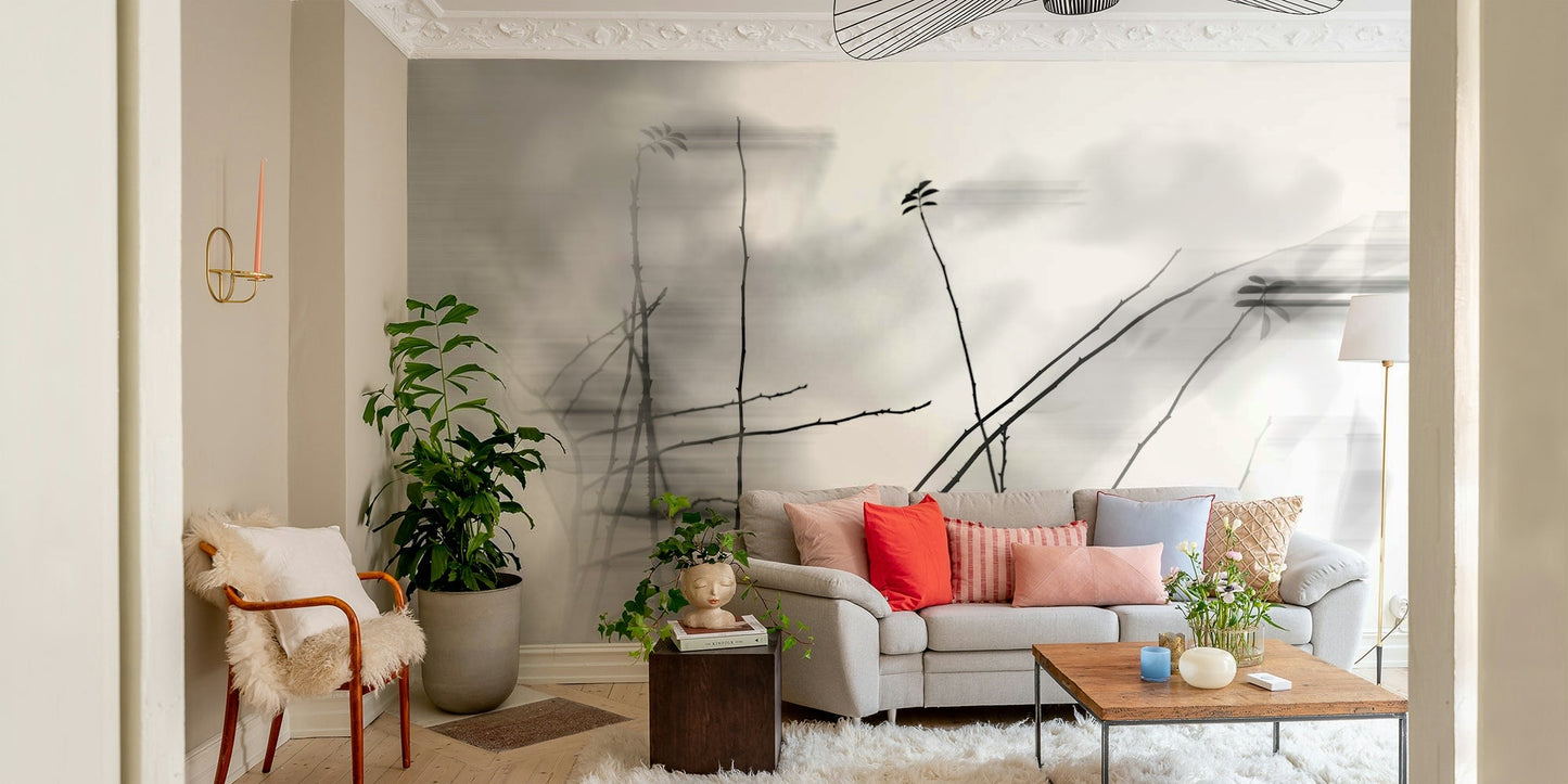 Delicate black and white branch design
