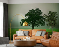Nature Ethereal Presence bedroom wallpaper green field misty backdrop.