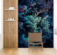 An artistic natural landscape mural on minimalist wallpaper.

