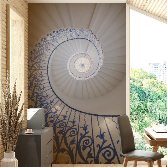 Spiral staircase mural upward view


