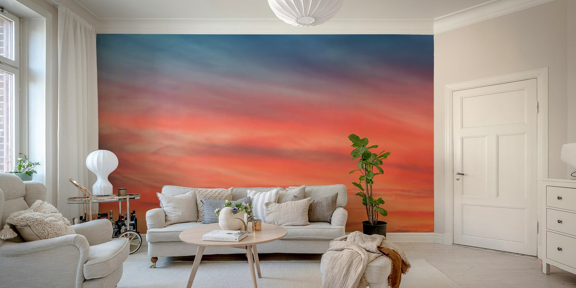 Scenic wall mural with rolling fields


