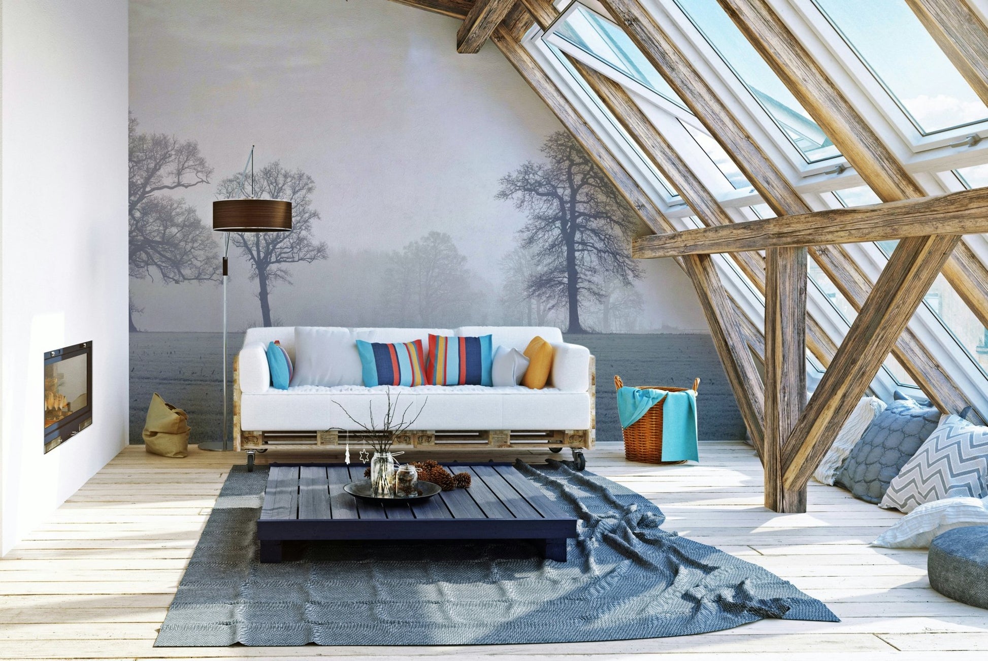 Forest scene with soft, diffused light.

